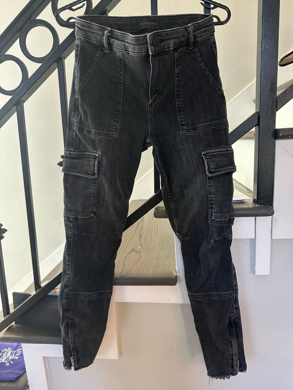 All Saints Washed Black Skinny Cargo Jeans